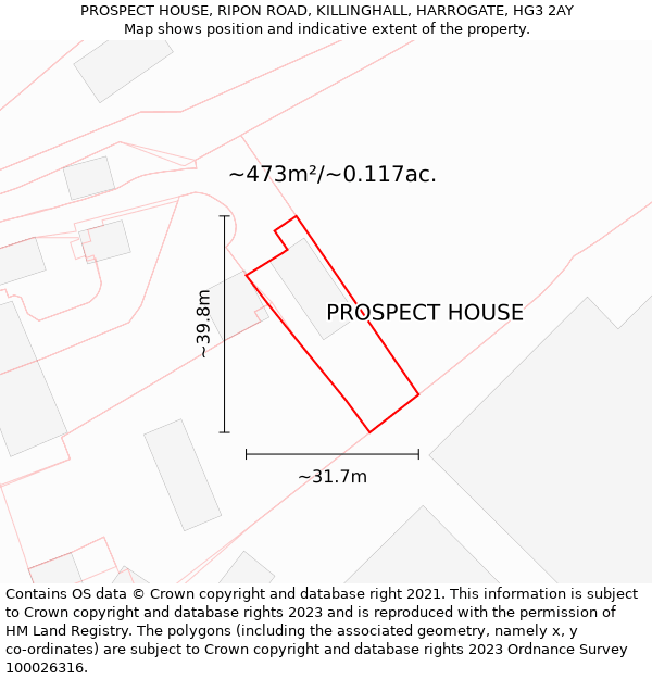 PROSPECT HOUSE, RIPON ROAD, KILLINGHALL, HARROGATE, HG3 2AY: Plot and title map