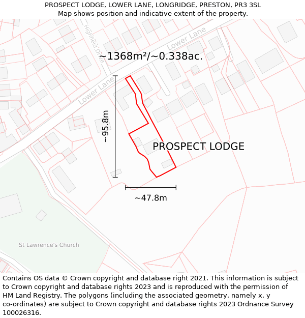 PROSPECT LODGE, LOWER LANE, LONGRIDGE, PRESTON, PR3 3SL: Plot and title map