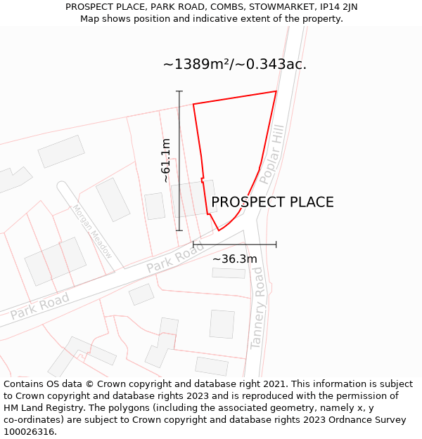 PROSPECT PLACE, PARK ROAD, COMBS, STOWMARKET, IP14 2JN: Plot and title map