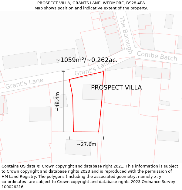 PROSPECT VILLA, GRANTS LANE, WEDMORE, BS28 4EA: Plot and title map