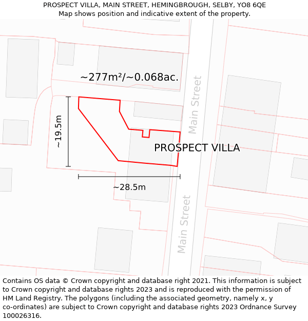 PROSPECT VILLA, MAIN STREET, HEMINGBROUGH, SELBY, YO8 6QE: Plot and title map