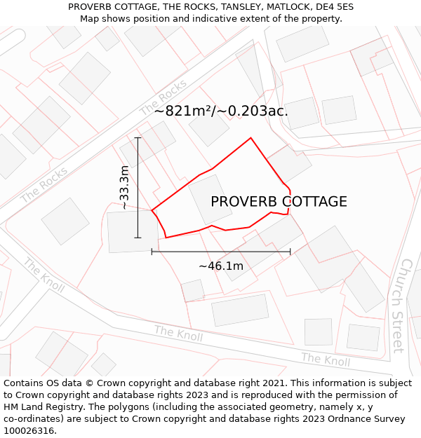 PROVERB COTTAGE, THE ROCKS, TANSLEY, MATLOCK, DE4 5ES: Plot and title map