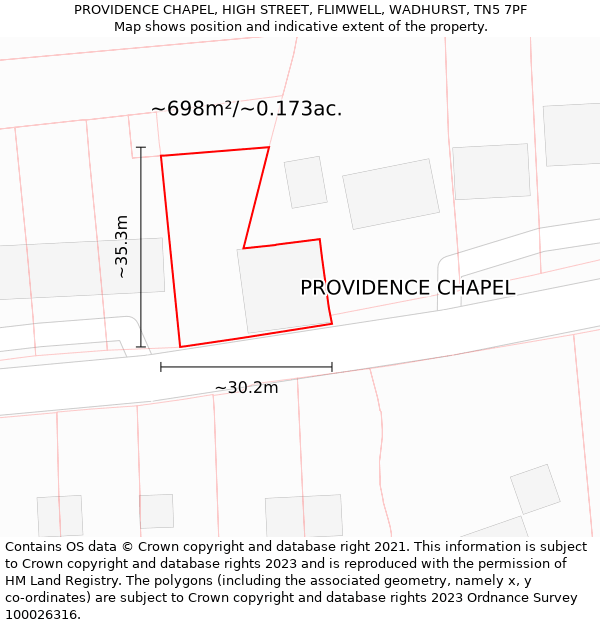 PROVIDENCE CHAPEL, HIGH STREET, FLIMWELL, WADHURST, TN5 7PF: Plot and title map
