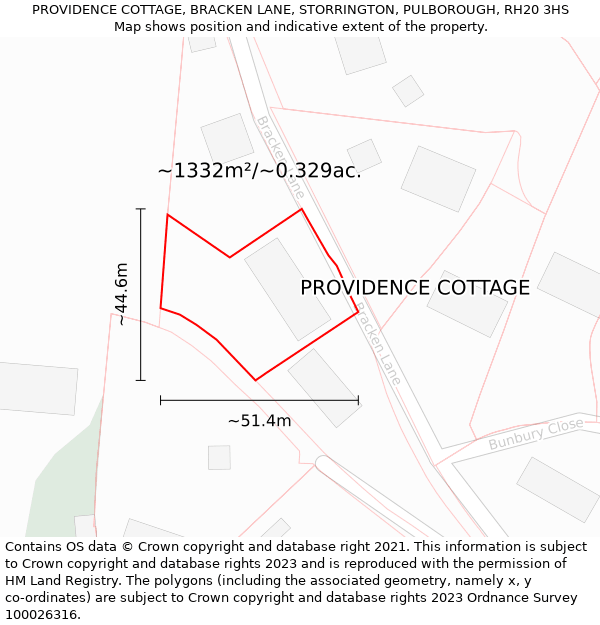 PROVIDENCE COTTAGE, BRACKEN LANE, STORRINGTON, PULBOROUGH, RH20 3HS: Plot and title map