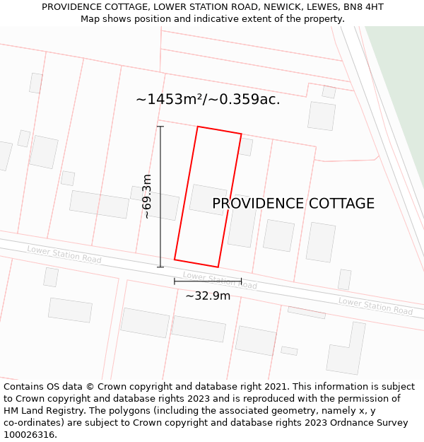 PROVIDENCE COTTAGE, LOWER STATION ROAD, NEWICK, LEWES, BN8 4HT: Plot and title map