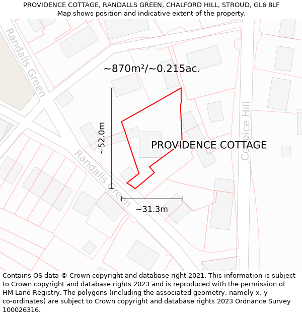 PROVIDENCE COTTAGE, RANDALLS GREEN, CHALFORD HILL, STROUD, GL6 8LF: Plot and title map