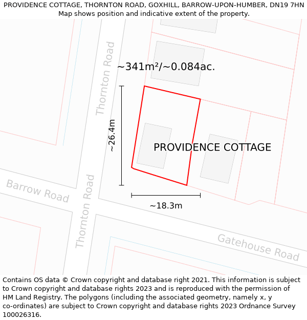PROVIDENCE COTTAGE, THORNTON ROAD, GOXHILL, BARROW-UPON-HUMBER, DN19 7HN: Plot and title map