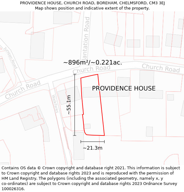 PROVIDENCE HOUSE, CHURCH ROAD, BOREHAM, CHELMSFORD, CM3 3EJ: Plot and title map