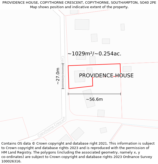 PROVIDENCE HOUSE, COPYTHORNE CRESCENT, COPYTHORNE, SOUTHAMPTON, SO40 2PE: Plot and title map