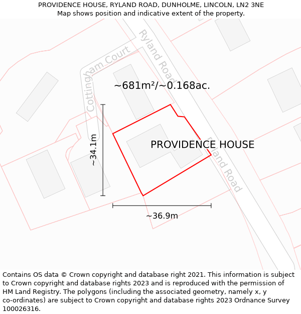 PROVIDENCE HOUSE, RYLAND ROAD, DUNHOLME, LINCOLN, LN2 3NE: Plot and title map