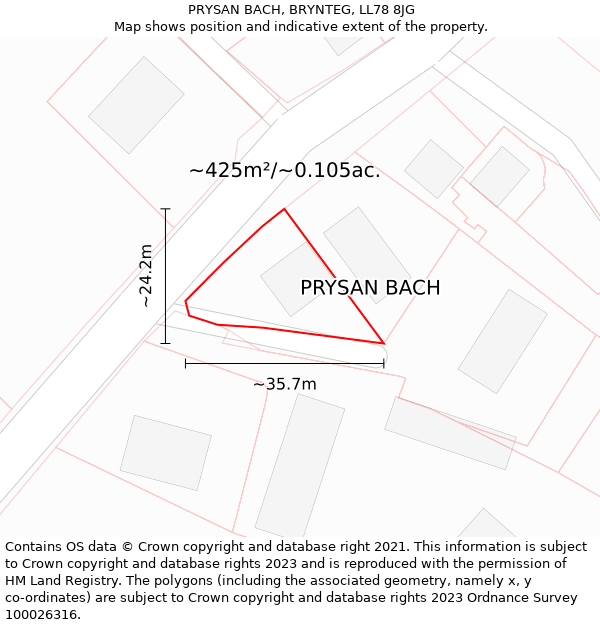 PRYSAN BACH, BRYNTEG, LL78 8JG: Plot and title map