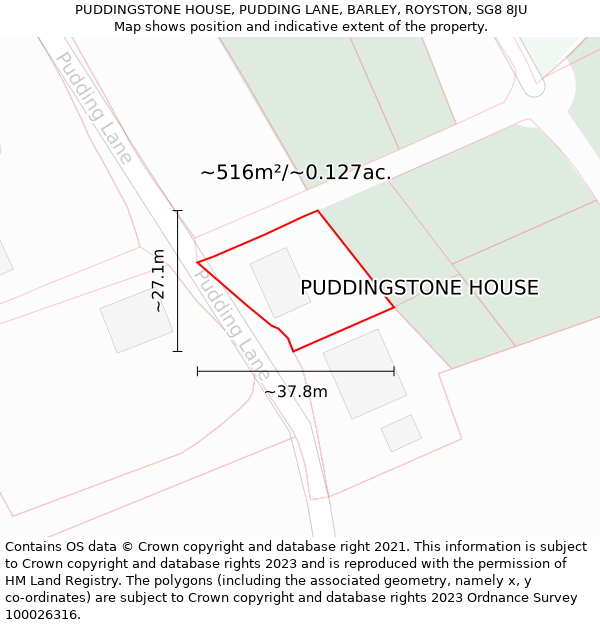 PUDDINGSTONE HOUSE, PUDDING LANE, BARLEY, ROYSTON, SG8 8JU: Plot and title map