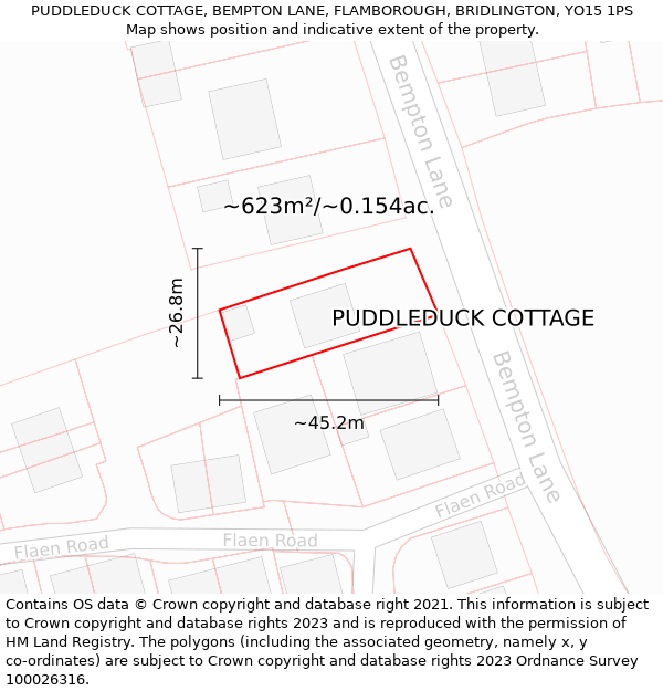 PUDDLEDUCK COTTAGE, BEMPTON LANE, FLAMBOROUGH, BRIDLINGTON, YO15 1PS: Plot and title map