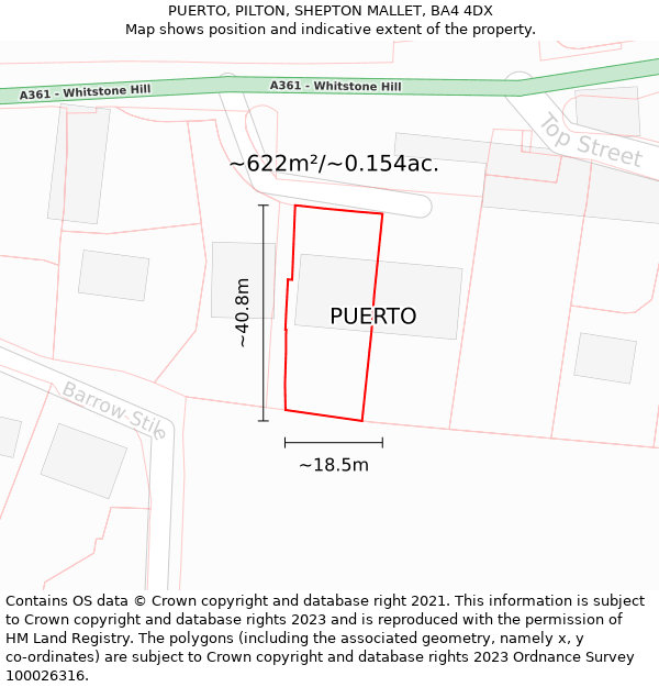 PUERTO, PILTON, SHEPTON MALLET, BA4 4DX: Plot and title map