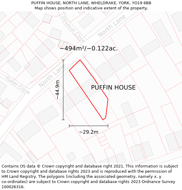 PUFFIN HOUSE, NORTH LANE, WHELDRAKE, YORK, YO19 6BB: Plot and title map