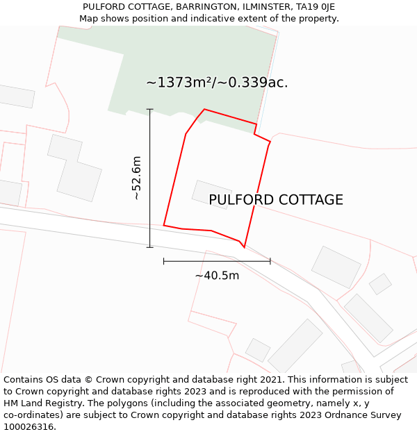 PULFORD COTTAGE, BARRINGTON, ILMINSTER, TA19 0JE: Plot and title map