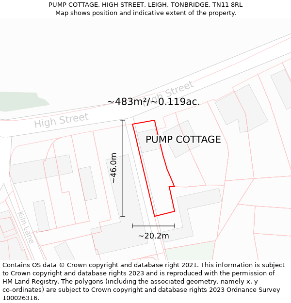 PUMP COTTAGE, HIGH STREET, LEIGH, TONBRIDGE, TN11 8RL: Plot and title map