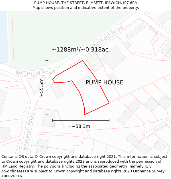 PUMP HOUSE, THE STREET, ELMSETT, IPSWICH, IP7 6PA: Plot and title map