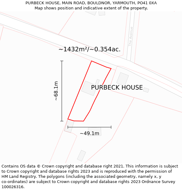PURBECK HOUSE, MAIN ROAD, BOULDNOR, YARMOUTH, PO41 0XA: Plot and title map