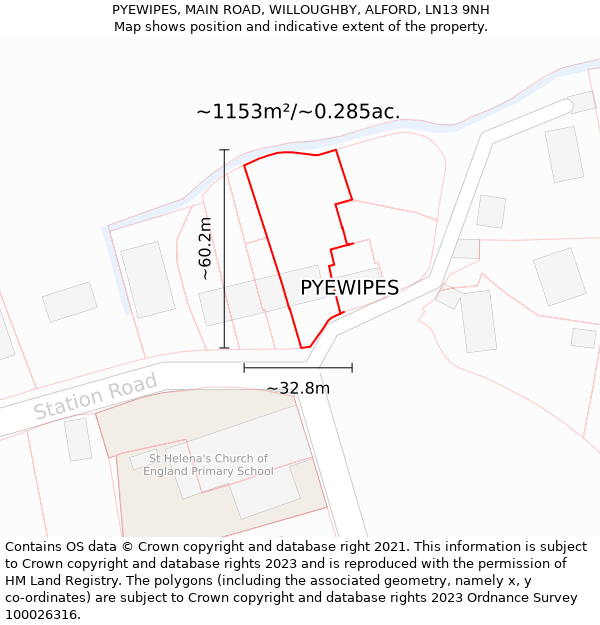 PYEWIPES, MAIN ROAD, WILLOUGHBY, ALFORD, LN13 9NH: Plot and title map