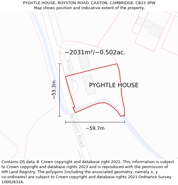 PYGHTLE HOUSE, ROYSTON ROAD, CAXTON, CAMBRIDGE, CB23 3PW: Plot and title map