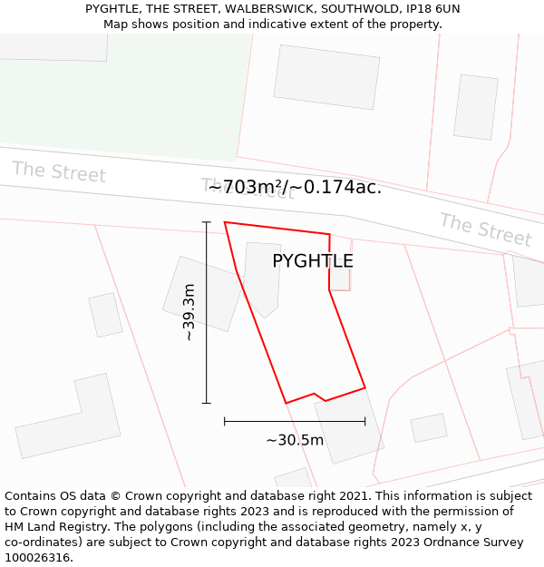 PYGHTLE, THE STREET, WALBERSWICK, SOUTHWOLD, IP18 6UN: Plot and title map