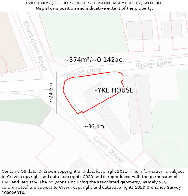 PYKE HOUSE, COURT STREET, SHERSTON, MALMESBURY, SN16 0LL: Plot and title map