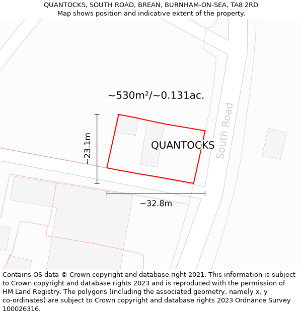 QUANTOCKS, SOUTH ROAD, BREAN, BURNHAM-ON-SEA, TA8 2RD: Plot and title map