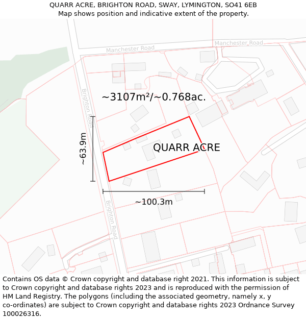 QUARR ACRE, BRIGHTON ROAD, SWAY, LYMINGTON, SO41 6EB: Plot and title map