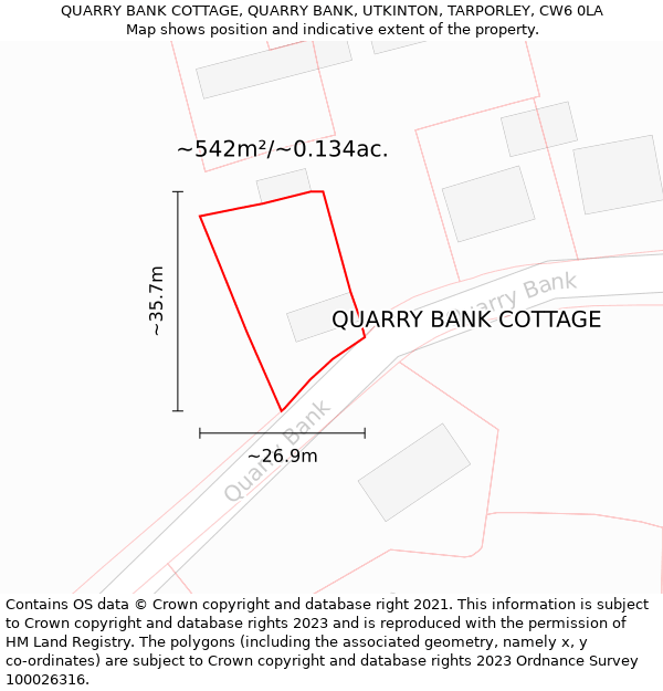 QUARRY BANK COTTAGE, QUARRY BANK, UTKINTON, TARPORLEY, CW6 0LA: Plot and title map