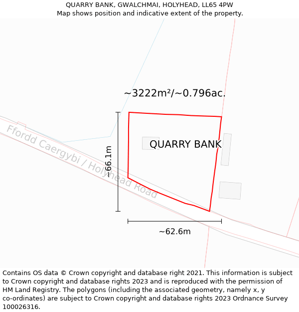 QUARRY BANK, GWALCHMAI, HOLYHEAD, LL65 4PW: Plot and title map