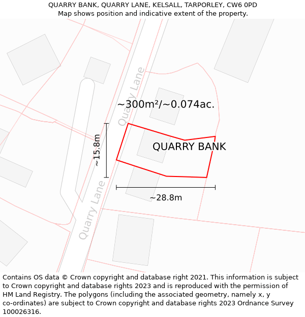 QUARRY BANK, QUARRY LANE, KELSALL, TARPORLEY, CW6 0PD: Plot and title map