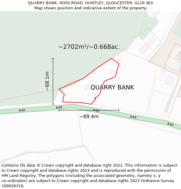 QUARRY BANK, ROSS ROAD, HUNTLEY, GLOUCESTER, GL19 3EX: Plot and title map