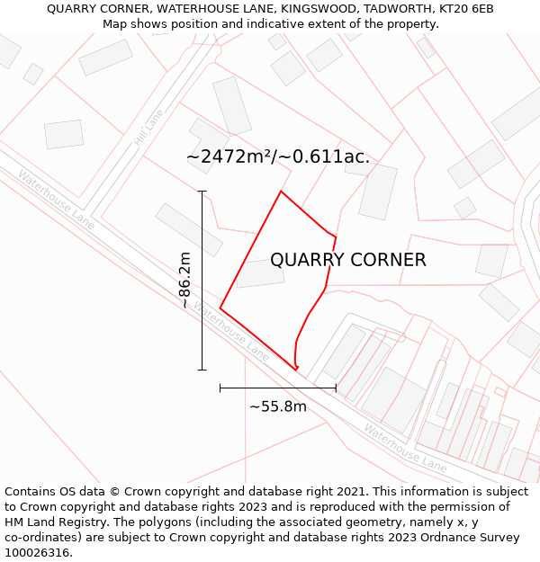 QUARRY CORNER, WATERHOUSE LANE, KINGSWOOD, TADWORTH, KT20 6EB: Plot and title map