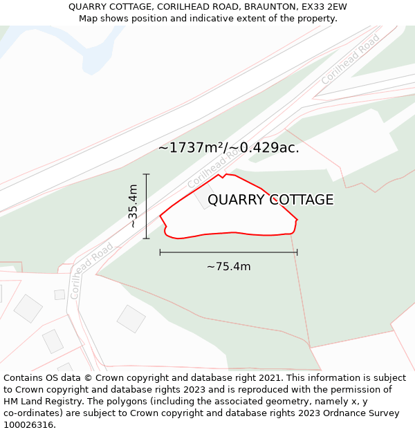 QUARRY COTTAGE, CORILHEAD ROAD, BRAUNTON, EX33 2EW: Plot and title map