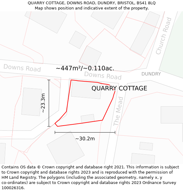 QUARRY COTTAGE, DOWNS ROAD, DUNDRY, BRISTOL, BS41 8LQ: Plot and title map