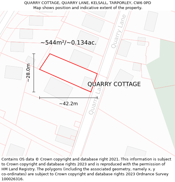 QUARRY COTTAGE, QUARRY LANE, KELSALL, TARPORLEY, CW6 0PD: Plot and title map