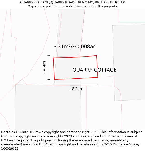 QUARRY COTTAGE, QUARRY ROAD, FRENCHAY, BRISTOL, BS16 1LX: Plot and title map