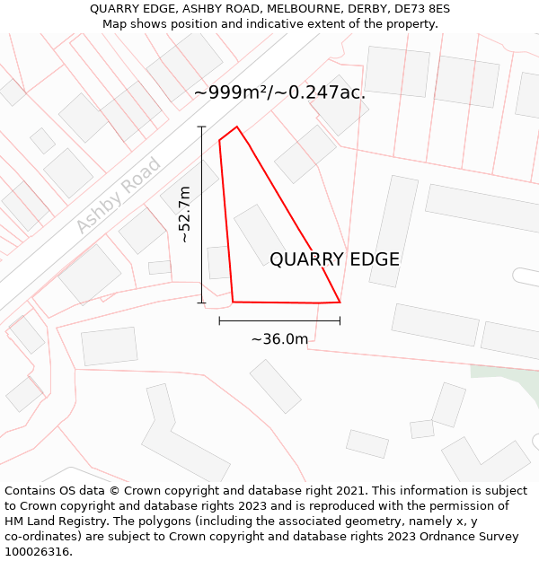 QUARRY EDGE, ASHBY ROAD, MELBOURNE, DERBY, DE73 8ES: Plot and title map