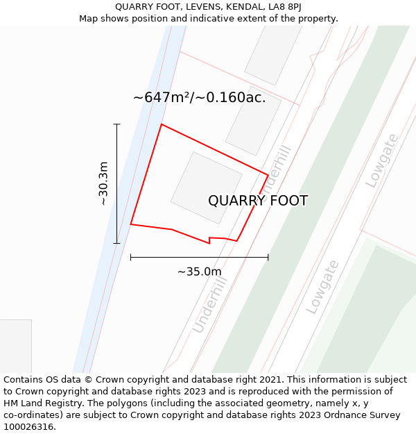 QUARRY FOOT, LEVENS, KENDAL, LA8 8PJ: Plot and title map