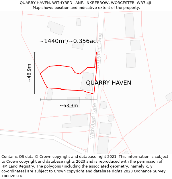 QUARRY HAVEN, WITHYBED LANE, INKBERROW, WORCESTER, WR7 4JL: Plot and title map