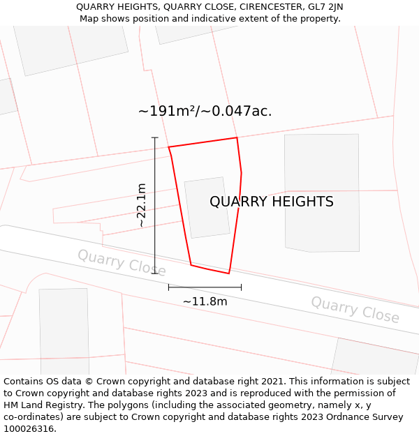 QUARRY HEIGHTS, QUARRY CLOSE, CIRENCESTER, GL7 2JN: Plot and title map