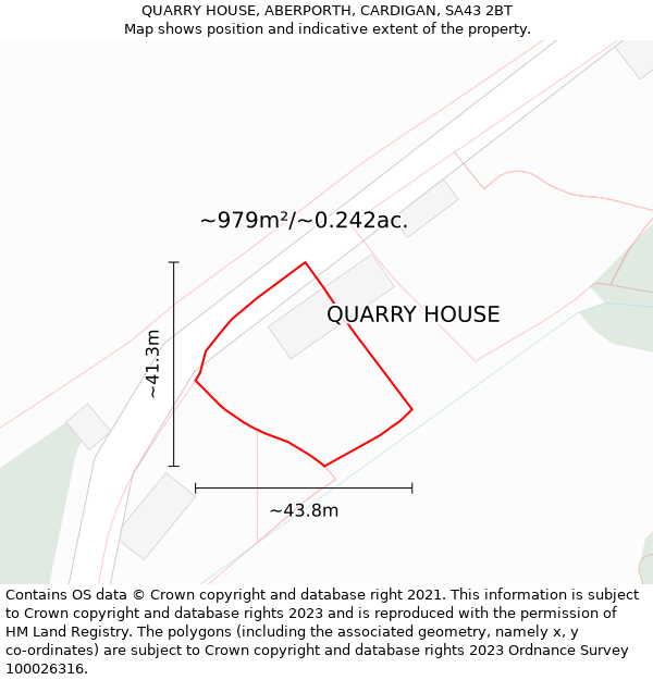 QUARRY HOUSE, ABERPORTH, CARDIGAN, SA43 2BT: Plot and title map