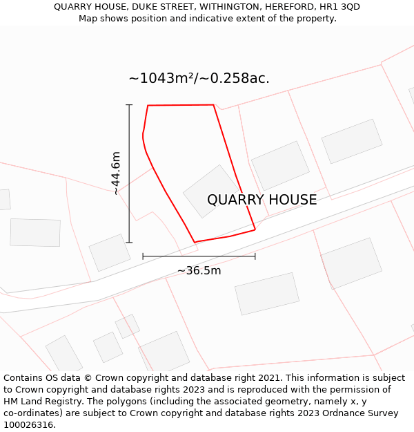 QUARRY HOUSE, DUKE STREET, WITHINGTON, HEREFORD, HR1 3QD: Plot and title map