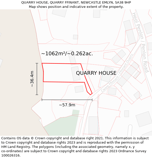 QUARRY HOUSE, QUARRY FFINANT, NEWCASTLE EMLYN, SA38 9HP: Plot and title map