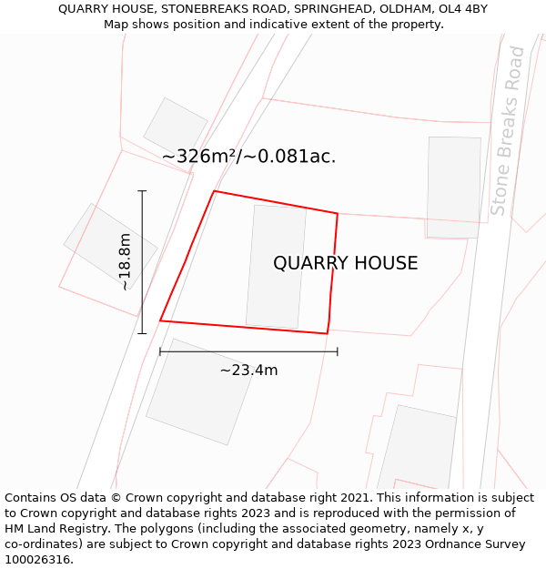 QUARRY HOUSE, STONEBREAKS ROAD, SPRINGHEAD, OLDHAM, OL4 4BY: Plot and title map