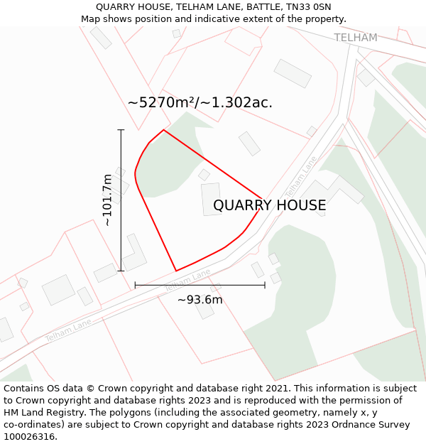 QUARRY HOUSE, TELHAM LANE, BATTLE, TN33 0SN: Plot and title map