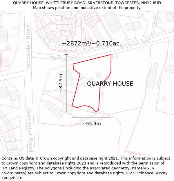 QUARRY HOUSE, WHITTLEBURY ROAD, SILVERSTONE, TOWCESTER, NN12 8UD: Plot and title map