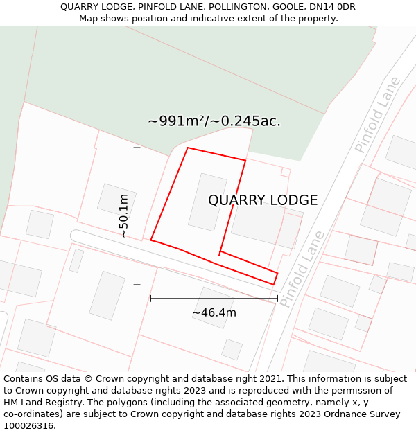 QUARRY LODGE, PINFOLD LANE, POLLINGTON, GOOLE, DN14 0DR: Plot and title map