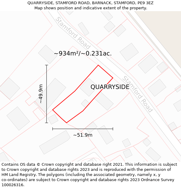 QUARRYSIDE, STAMFORD ROAD, BARNACK, STAMFORD, PE9 3EZ: Plot and title map